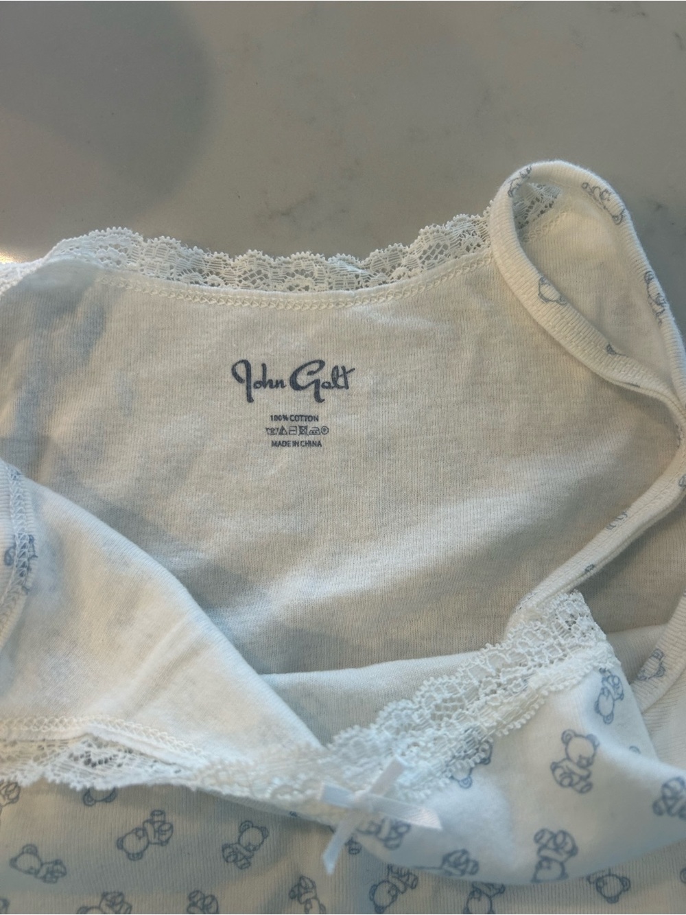 Brandy Melville White Lace-Trim Cotton Chemise with Light Blue Print